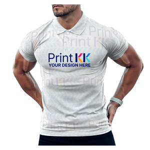 Botón ajustado para hombre con imagen personalizada para Polos, cómoda camiseta de mezcla de algodón antiarrugas, tela de punto bordada con patrón sólido - Product Image 1