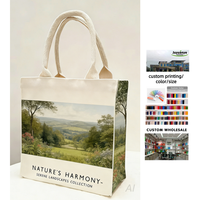 Sac fourre-tout en toile artisanal de qualité avec impression de lettres personnalisées, peinture de paysage, écologique, sacs cadeaux en coton pour les magasins de mode