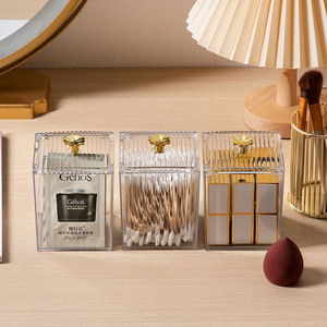 Organisateur de maquillage transparent avec couvercle, boîte de rangement multifonctionnelle pour cotons-tiges, rouges à lèvres et éponges, accessoire de coiffeuse de bureau - Product Image 4