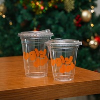 Gobelets en plastique transparent PET avec couvercles, logo personnalisé, 12oz, 14oz, 16oz, 98mm, jetables, pour boissons froides, café, jus, impression OEM ODM