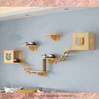 Arbre à chat mural en bois massif de haute qualité, style moderne et simple, avec hamac et structure d'escalade, pour vente en gros