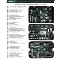 Ensemble de perceuse-visseuse électrique multifonctionnelle rechargeable au lithium 21V de 286 pièces, boîte à outils, perceuse à percussion