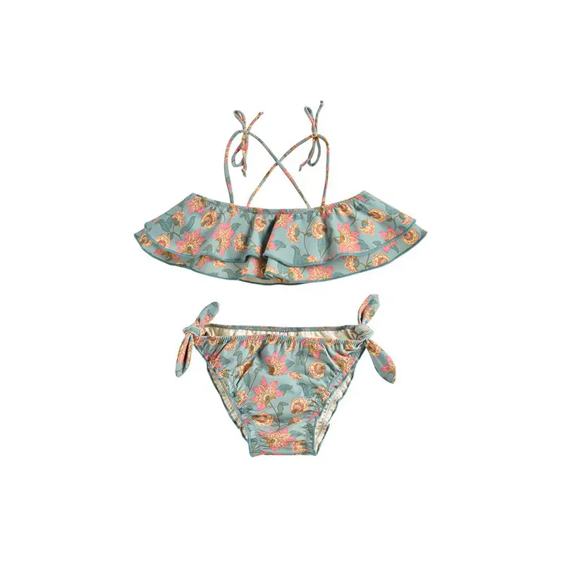 Maillot de bain deux pièces personnalisé style européen américain à fleurs mignonnes pour enfants pour filles maillot de bain pour enfants