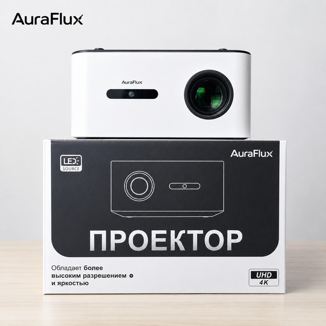 AuraFlux 4K Auto Focus Android 9 Projector with LCD 1080p for Business Education Pocketable Pico HIFI Stereo Built-in Speakers