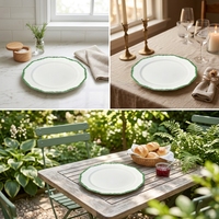 Assiettes de service en céramique à bord coloré pour mariage et traiteur