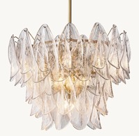 Lustre suspendu élégant en verre à pétales pour salon et salle à manger, feuilles faites à la main en verre de Murano rose doux, lustres modernes pour chambre à coucher