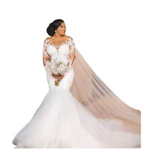 Abito da Sposa Stile Moderno Bianco con Volant in Pizzo e Ricami Decorativi Nuovo <span class=keywords><strong>Design</strong></span> Abito da Ballo Africano Abiti da Sposa Economici - Product Image 2