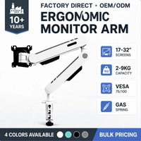 Bras de moniteur ergonomique pour poste de travail, bras simple à ressort, support de bureau réglable en hauteur pour moniteur de 17 à 32 pouces, noir