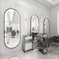 Fauteuil de Barbier Moderne en Verre avec Chariot de Salon et Ensemble Miroir avec Éclairage LED pour Salon, Chambre et Atelier