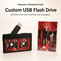 Clé USB personnalisée en forme de cassette audio avec autocollants sur mesure, boîte d'emballage personnalisée, clé USB promotionnelle 2.0
