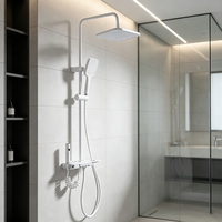 Ensemble de douche moderne blanc élégant avec robinets thermostatiques, barre coulissante en céramique bronze, pommeau de douche pluie en aluminium spatial et affichage numérique