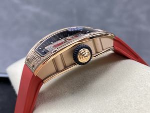 Montre squelette mécanique de luxe pour femme, qualité supérieure, mouvement ZF factory CRMA2, RM07, or rose, diamants, cadran rouge. - Product Image 4