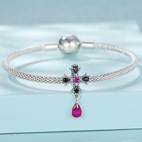Vente en gros d'usine - Charmes en argent sterling 925 de style gothique vintage, perles de fleurs noires, adaptées aux bracelets et joncs pour femmes