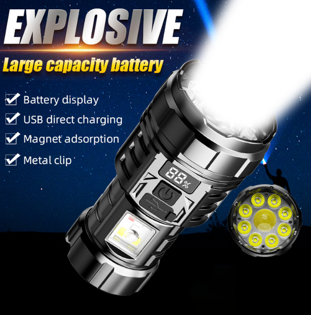 New Flashlight Multifunctional Long-range Thumb Light Digital Display Side Pen Clip Tail Strong Magnetic Multi Light Flashlight
