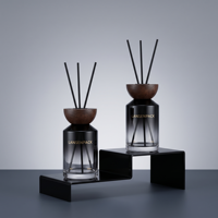 Diffuseur de parfum d'ambiance de luxe 200 ml en verre avec couvercle en bois, flacon diffuseur d'arômes personnalisé pour la maison avec boîte