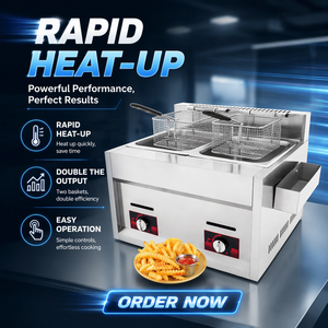 Friggitrice a Gas Commerciale a Doppia Vasca 6L+6L con Doppio Termostato e Accensione a Impulsi per Ristoranti, Cucine e Food Truck - Product Image 2