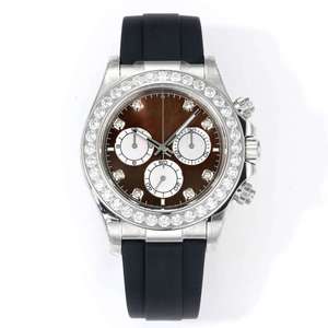 Reloj mecánico de lujo para hombre más vendido de 2025 con bisel de diamantes y correa de goma, cronógrafo de triple subesfera - Product Image 6