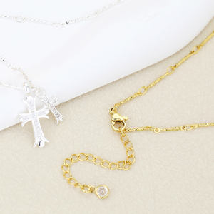 <span class=keywords><strong>สร้อย</strong></span>คอจี้รูปไม้กางเขนทองคำ ดีไซน์ไม่ซ้ำใครสำหรับผู้หญิง ประดับด้วยเพชรคิวบิกเซอร์โคเนีย จี้รูปหัวใจคู่เคลือบโครเมียม - Product Image 5