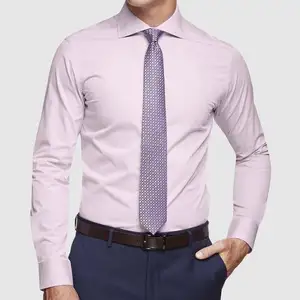 OEM produttore New Fashion Style Mens Dress Shirt manica lunga Slim Fit Pink Dobby Shirt