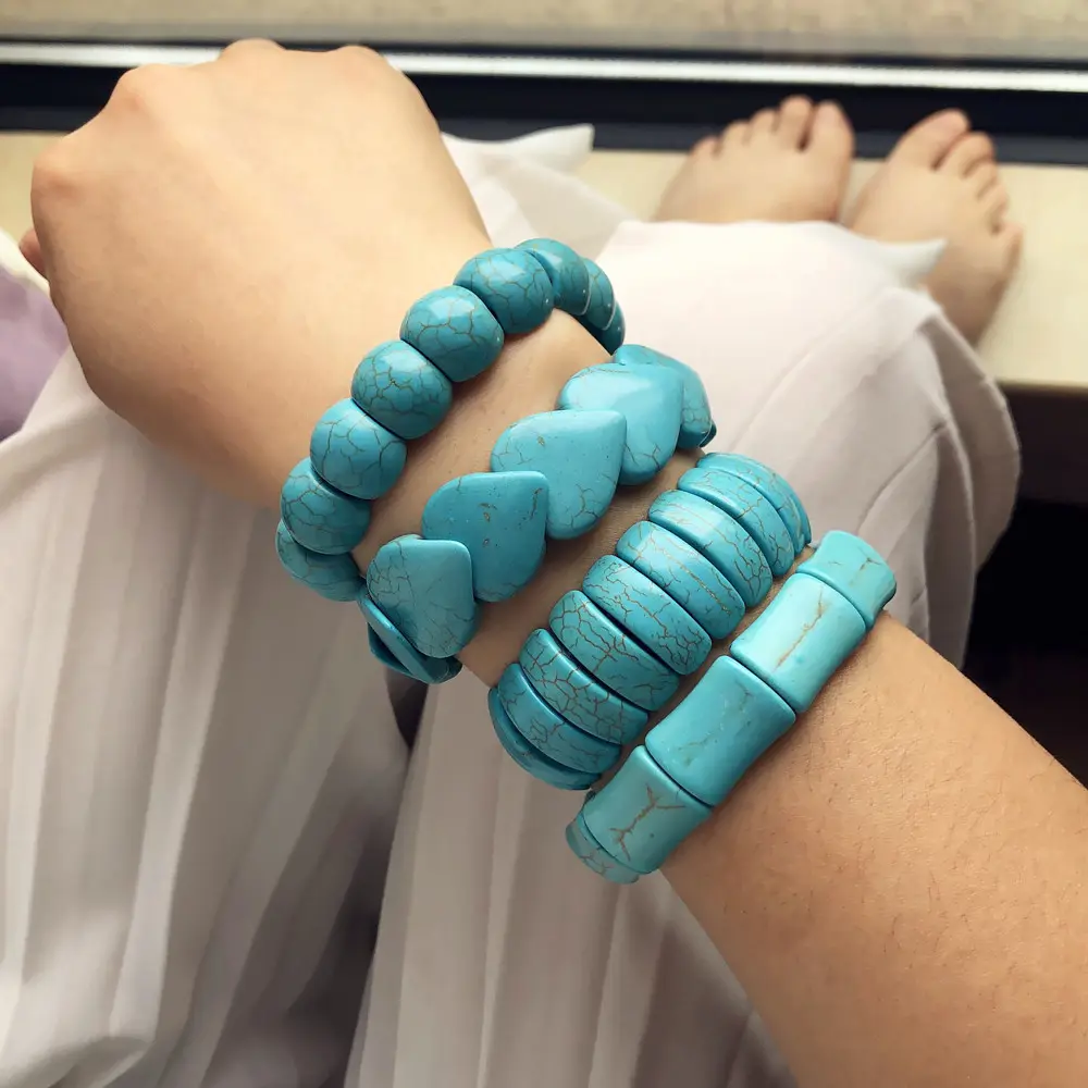 Hot Selling Women Fashion Turquoise Bracelet Bangles Western Women Turquoise Beaded Heart Bracelet