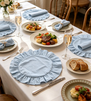 Set de table et serviette en polyester vert sauge à volants ronds - Napperon isolant thermique pour mariage, fête, repas, décoration stimulant l'ambiance