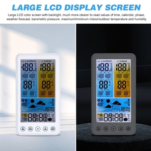 Kỹ thuật số điện tử không dây DCF đài phát thanh kiểm soát Trạm thời tiết LCD màu dự báo lịch snooze Đồng hồ bàn với cảm biến - Product Image 2