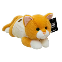Coussin en peluche chat couché, avec vêtements amovibles, rembourré de coton PP, doux et adorable, cadeau de fêtes, personnalisable disponible.