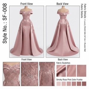 Robe de soirée longue élégante en satin rose fumé, épaules dénudées, longueur au sol, pour occasions formelles - Product Image 1
