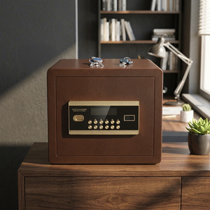 Digital <b>Safe</b> <b>Box</b> Electronic <b>Lock</b> Brown Leather Finish Home Office Use Family Hotel Bank Outdoor Money Locker - Product Image 1
