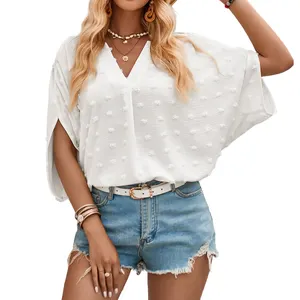 Custom Beauty Bat Sleeve Chiffon White Summer Pretty Blouses for Women Fashion