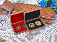 Boîte à cadeaux en bois de noyer noir pour collection de médailles commémoratives à double pièce rétro, boîte à badges pour pièces anciennes