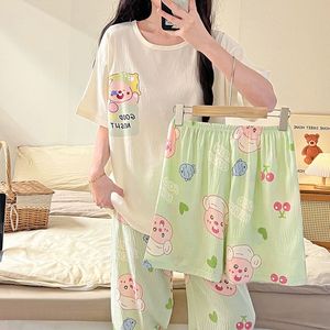 Sommer New Cartoon Rundhals ausschnitt Kurzarm Shorts Elastic Waist Pyjamas Set Drei Stück - Product Image 4