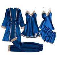 SWD Grosir 5 Potong Set Piyama Sutra Satin Berenda Lembut Ukuran Besar, Baju Tidur Pendek Tipis Ringan untuk di Rumah