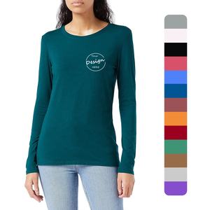 Camiseta informal de manga larga para mujer, ecológica, de alta calidad, algodón, poliéster, Color liso en blanco, logotipo personalizado, Impresión de soplo, venta - Product Image 1