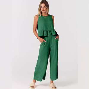 Completi <span class=keywords><strong>donna</strong></span> estate <span class=keywords><strong>donna</strong></span> tinta unita Set due pezzi all'ingrosso Drop Shipping <span class=keywords><strong>pantaloni</strong></span> e camicie - Product Image 4