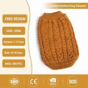 Pull pour chien en tricot torsadé couleur moutarde personnalisé, col montant épais, vente en gros d'usine OEM ODM, <span class=keywords><strong>gilet</strong></span> chaud d'hiver pour chiots et petits chiens - Product Image 1