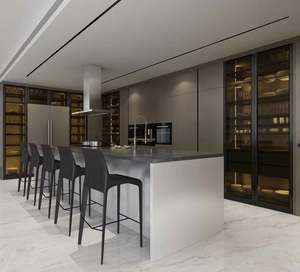 Armoire de cuisine contemporaine de forme incurvée, finition laquée, armoire de cuisine moderne avec îlot - Product Image 4