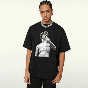 Camiseta Personalizada OEM de Gran Tamaño, Estilo Retro Americano, de Algodón Grueso, para Uso Diario Informal, con Estampado Vintage - Product Image 1