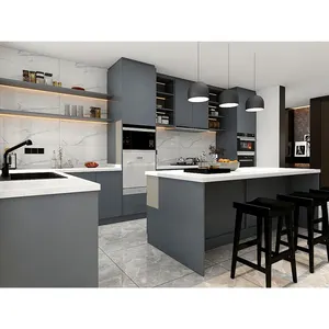 Toptan 18 bebek mutfak mobilyası-Fabrika fiyat MDF modüler fransız gri renk lake Modern mutfak dolabı mobilya