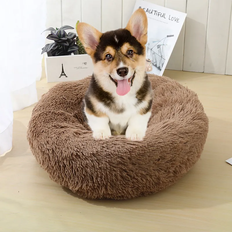 Dog Accessories Wholesale 2023 Hot Luxury Plush Fluffy Large Donut Pet Bed Round Washable Durable Soft Dog Beds