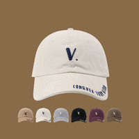 Gorra de Béisbol de 6 Paneles con Visera Curva, Bordado 3D con la Letra V, Ajustable, Estilo Casual