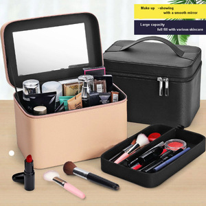 Sac à cosmétiques de maquillage Portable avec compartiment de voyage et étui avec miroir pour femmes, organisateur de maquillage - Product Image 2