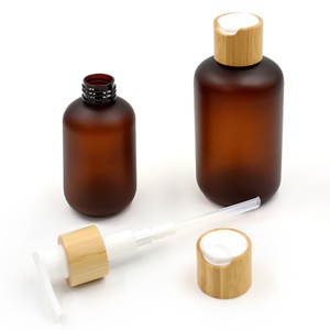 Envase Cosmético, Tarro de Crema de Bambú de 8oz, Botella de Loción de Plástico Esmerilado Ámbar de 2oz, 4oz, 250ml, 16oz con Tapa de Bambú y Bomba Dosificadora - Product Image 3