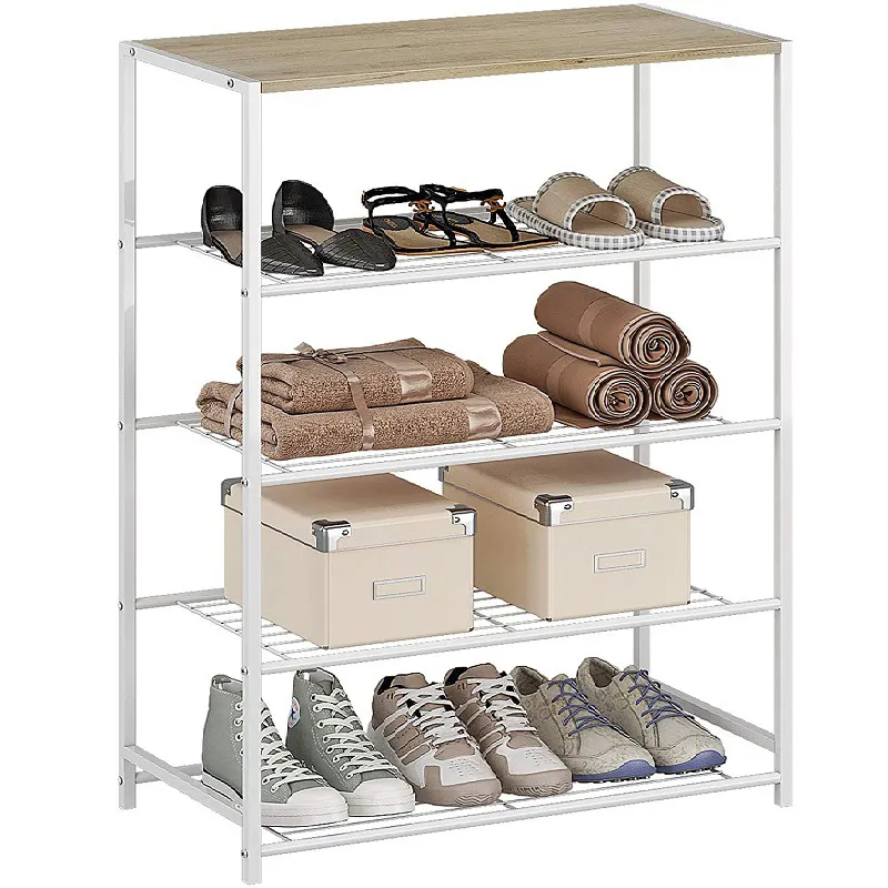 Modernes individuelles Design 3-stufiger hölzerner Bambus Eingangsregal für Schuhe Aufbewahrung Organisator Schuhregal