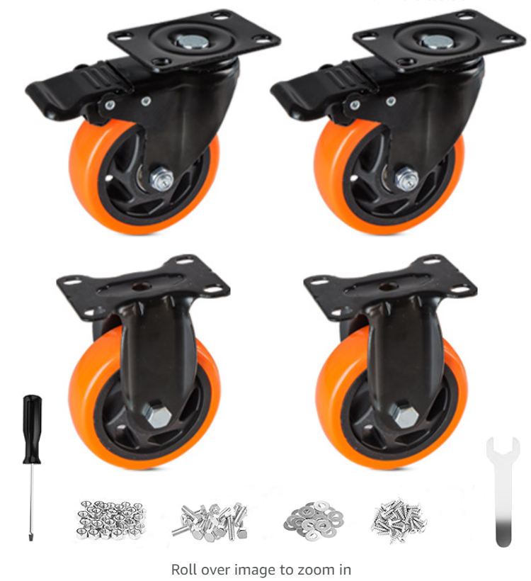 4 Inch 100mm Industrial Rubber Cart Wheels for Workbench Central Locking Castor Wheel Heavy Duty Caster Wheels