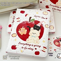 Carnet A5 en cuir PU motif Ours et Pomme, 145 x 200 mm, 96 pages, couverture mignonne Chat et Ours, pour étudiants, journalisation et papeterie cadeau