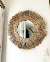 Vente en gros MTH VIETNAM Miroir rustique antique en jonc de mer, osier, rotin et bambou, artisanat mural pour la décoration intérieure