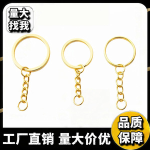 Gold Keychain Four Link Chain Single Loop Metal Pendant Jewelry <b>Accessory</b> Round Shape Plated Brass <b>Key</b> <b>Ring</b> - Product Image 4