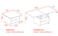 Table à manger, rangement, organisateur Table à thé, gigoteuse, Table basse, pliable, multi-usages, gain de place, MFC