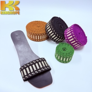 Correa trenzada para <span class=keywords><strong>sandalias</strong></span> con diseño geométrico bicolor y adornos de pedrería, banda superior tejida para calzado con marco metálico para <span class=keywords><strong>sandalias</strong></span> tipo pantuflas - Product Image 3